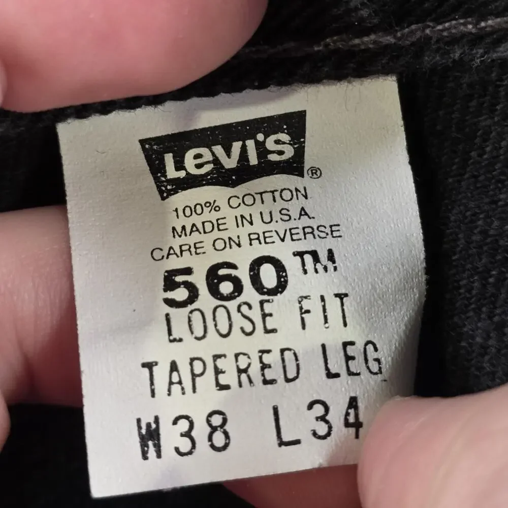 Vintage 90s‎ Levis 560 Jeans Mens 38x34 Black Denim Loose Fit Tapered Made USA